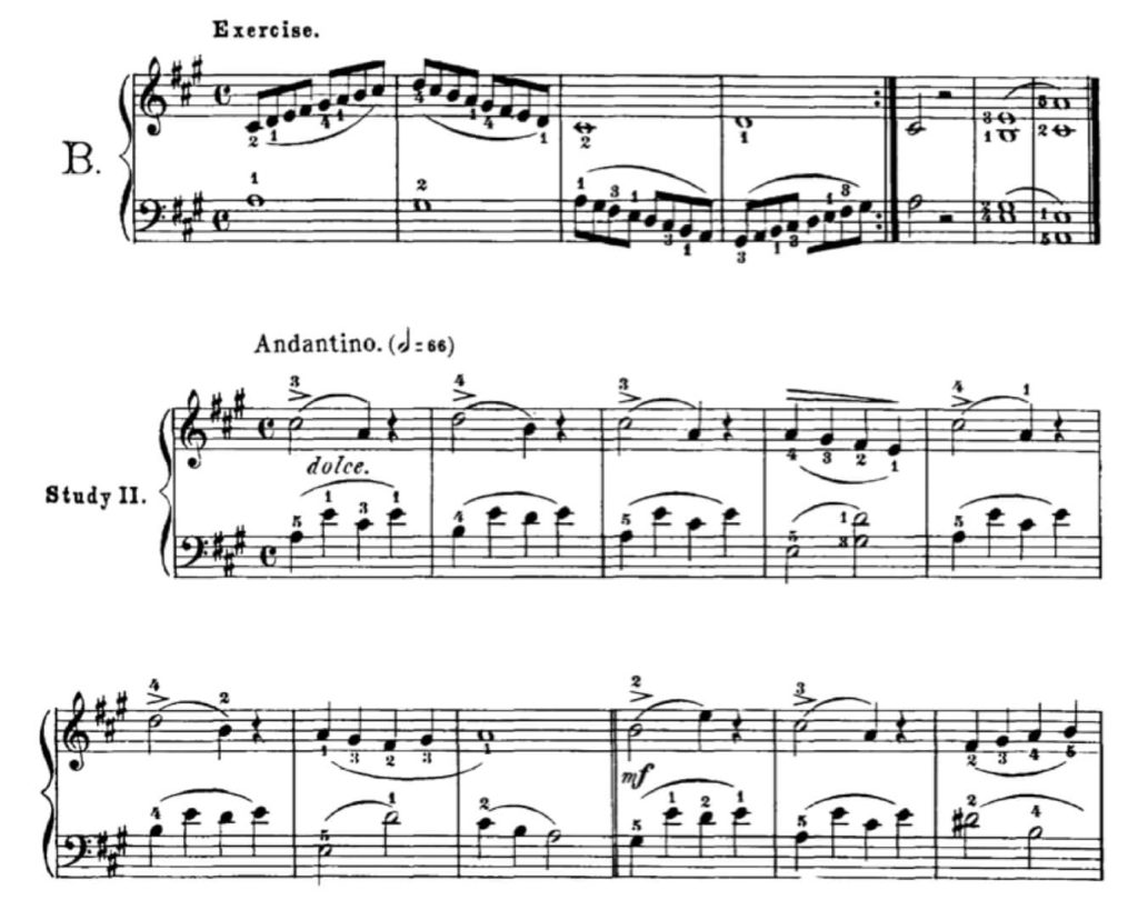 ピアノの練習ABC　予備練習Bと練習曲第2番の一部