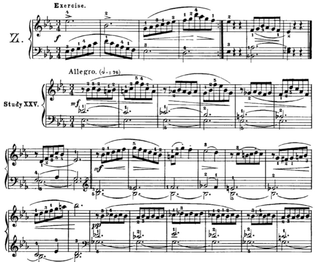 ピアノの練習ABC 予備練習Zと練習曲第25番の一部